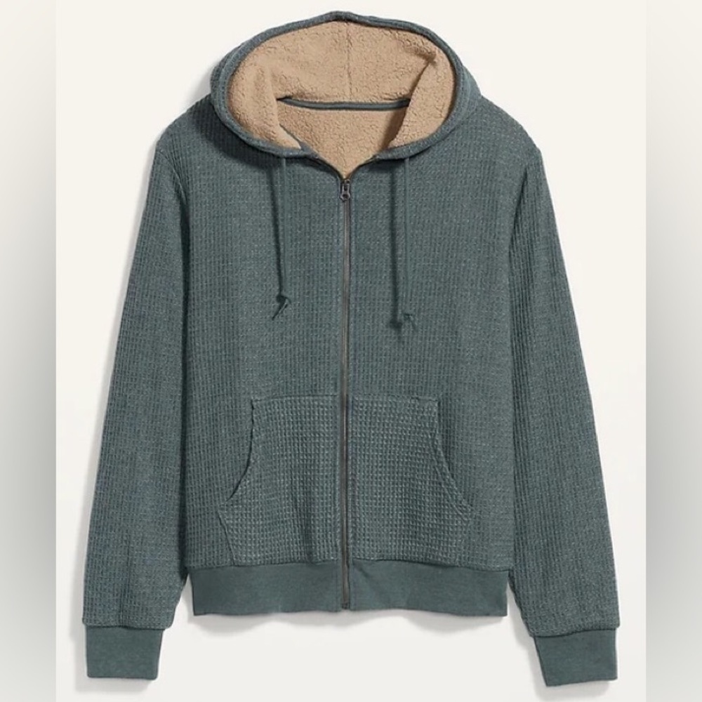 NWT! Cozy Sherpa-Lined Thermal-Knit Zip Hoodie for Men - Size Medium